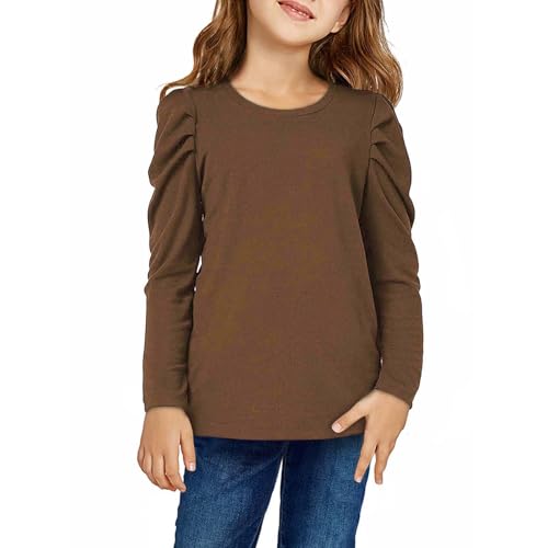 Toddler Girls Puff Long Sleeve Tops Kids Casual Crewneck Soft Cotton Tunic Tee Blouses Teens Solid Basic Shirts Fall Clothes