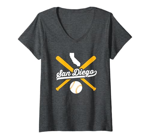 Womens San Diego Baseball Vintage California State Pride Love City V-Neck T-Shirt