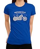 Motorcycle Ride Like The Wind Design   Graphique Chopper vintage avec look américain   T shirt rétro pour femme, bleu, M