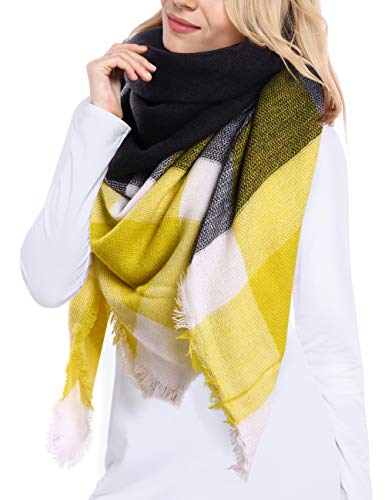 Bess Bridal Women's Plaid Blanket Winter Scarf Warm Cozy Tartan Wrap Oversized Shawl Cape (One Size, Grey)