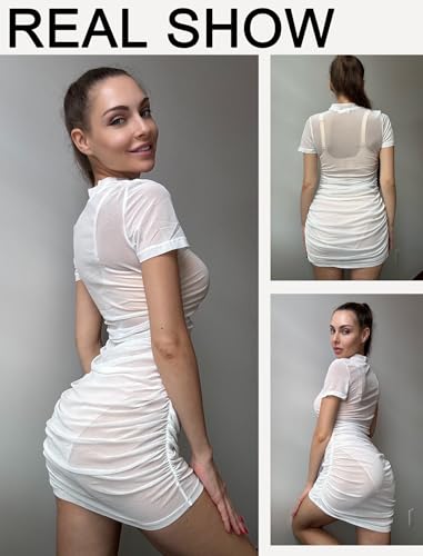 Image of Avidlove Women's Mesh Dress Sheer Lingerie Dresses Mock Neck Party Clubwear