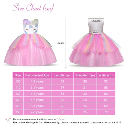 Uraqt Ragazza Vestito Unicorno, Ruffles Fiori Festa Cosplay Abito Da Sposa Carnevale Ballo Abito Festa Di Compleanno Vestito Della Principessa Per Bambine,140Cm - 5