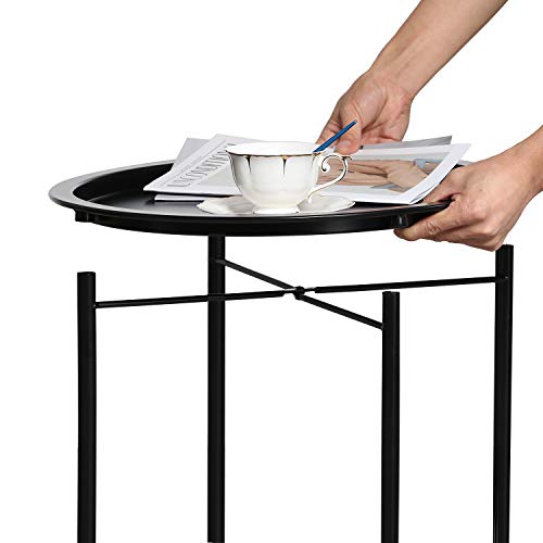 Vecelo Modern End Side Tables,Round Metal Foldable Tray,Stable Snack Nightstand For Outdoors,Small Space,Living Room And Balcony, 18.5 In X 18.5 In X 19.7 In, Black Set Of 2 #TOP5