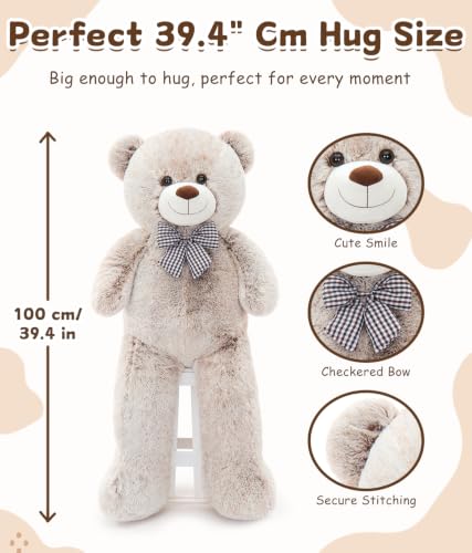 Image of MaoGoLan 39 Inch Giant Teddy Bear, Two Tone Plush Stuffed Animal Gift | Soft plush fur and a huggable 39 inch design make this big teddy bear a cozy companion for kids, teens, and loved ones.
