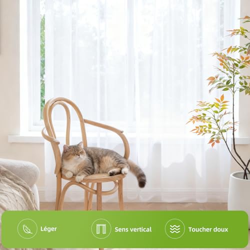 Runyéla Lot de 2 Rideau Voilage Fenetre Blanc 90x120 cm(LxH) avec Galon Fronceur, Transparent Moderne Rideaux et Draperies Décorations Intérieurs Cuisine Salon Chambre Élégant Romantique – vue 6