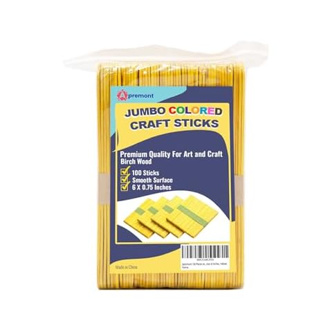 Apremont 100 Pieces Assorted Jumbo Colored Wooden 6 Inches Long Craft Sticks, Rainbow Popsicle Stick, Arts and Crafts, Best for DIY Games Making, Building Designs or Kids Education (6 Inches, Yellow) Cover