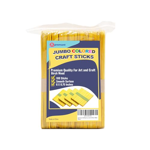 Apremont 100 pcs Yellow Colored Wooden Craft Sticks, Rainbow Popsicle Stick, Arts and Crafts, Best for DIY Games Making, Building Designs or Kids Education, 6 inch Long (Yellow, 6 Inches)