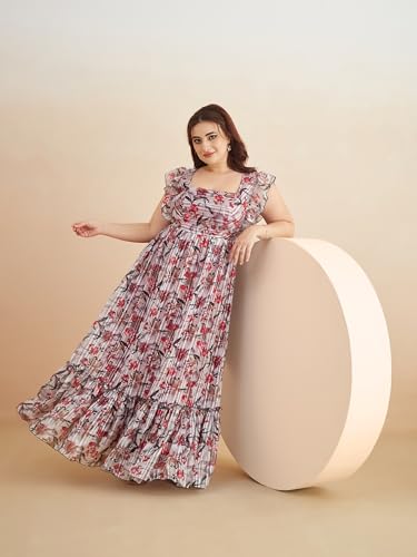 Image of Miss Chase A+ Women's V-Neck Three-Quarter Sleeve Floral Wrap Chiffon Midi Dress
