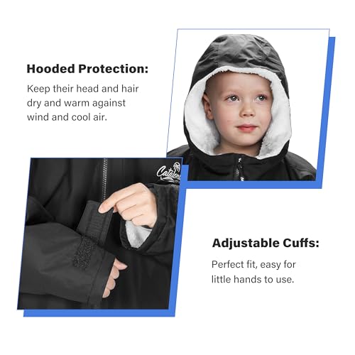 Image of Catalonia Waterproof Kids Swim Parka with Hood, Sherpa Lined Swim Coat with Inner Pocket & Write-On Name Tag