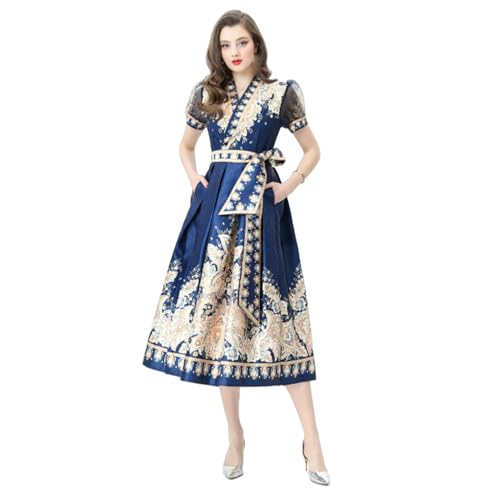 Robe longue col en V avec nœud à la taille ajustant la silhouette féminine