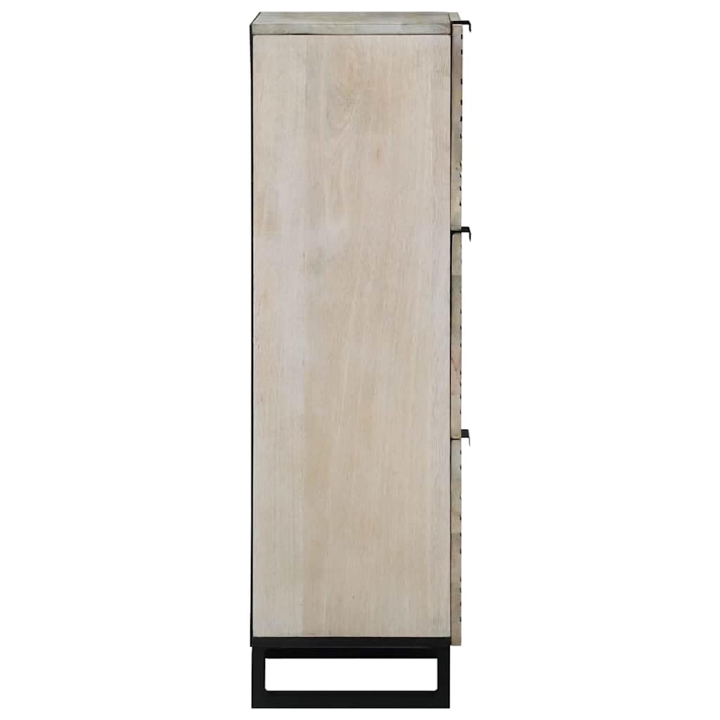 Aparador blanco 40 x 33 x 110 cm de madera maciza de mango con 3 puertas, armario de almacenamiento moderno para salón, pasillo, dormitorio, cocina, buffet