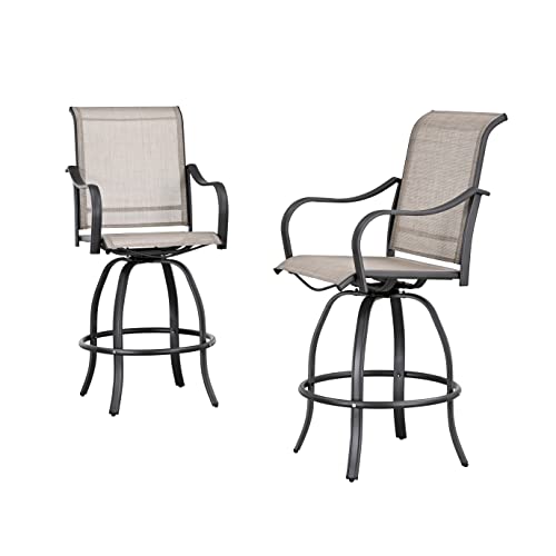 Image of LOKATSE HOME Bar Height Swivel Outdoor Chairs High Back Patio Stools with Arms Set of 2 for Lawn Backyard Garden Grey, Tesling