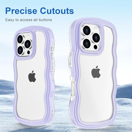 Image of GoldKart iPhone 16 Pro Max Case Wavy Edge Clear Back Design, Anti-Slip Grip Cute Wave Curly Frame Shape Shockproof Soft TPU & Hard PC Bumper Protective Phone Case Cover for Women Girls - Purple
