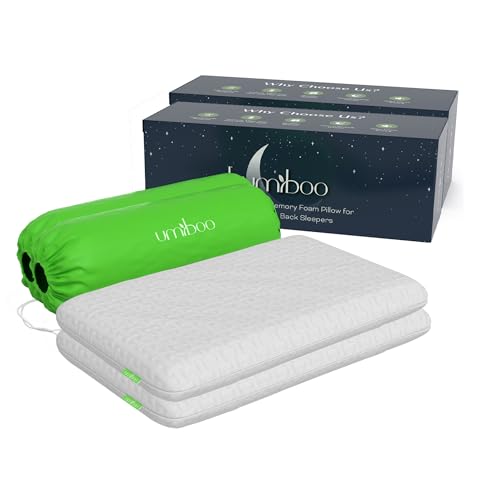 Umiboo by Focus Thin 2.5-Inch Memory Foam Pillow for Stomach and Back Sleepers 2-Pack (White) (2 Items)
