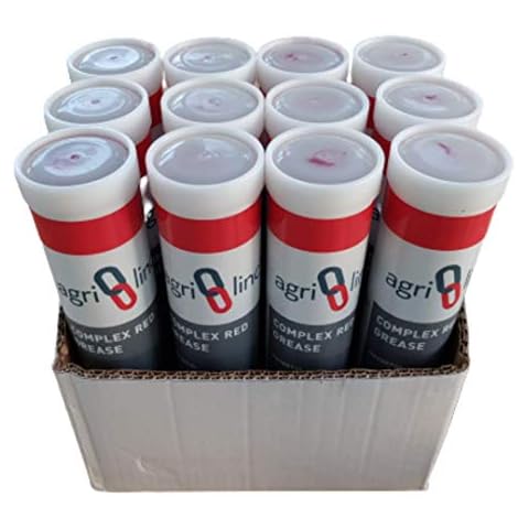 Grease Cartridges, Box of 12, £3.27 per Cartridge, Red Complex Grease for high Temperature and high Pressure, EP2 Complex Lithium Red Grease in 400g/14oz Cartridge for Grease Gun, by Agri-Linc Cover