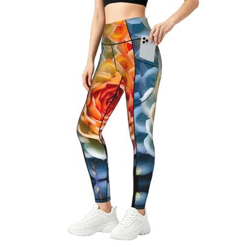 Legging fitness doux pour femme pantalon de sport imprimé floral à poches