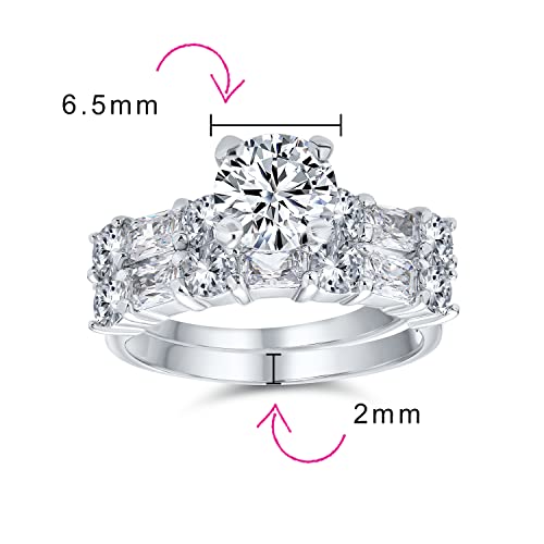 Personalized Traditional AAA CZ Baguettes Side Stones 2CT Square Princess Cut or Round Brilliant Solitaire Anniversary Engagement Wedding Band Ring Set For Women .925 Sterling Silver Customizable4