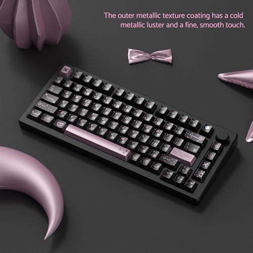 Image of dagaladoo PBT Keycaps with Metal Paint,112-Key Black /Pink Custom Keycap Set dye Sublimation,Cherry Profile Key caps for 61 /64 /66 /68 /75 /84 /87 MX Switches Mechanical Keyboards