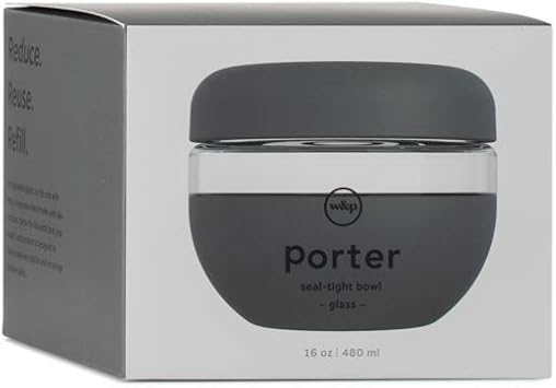 W&P Porter Seal Tight Glass Lunch Bowl Container w/ Lid | Charcoal 16 Ounces | Leak & Spill Proof, Soup & Stew Food Storage, Meal Prep, Airtight, Microwave and Dishwasher Safe, BPA-Free Glass