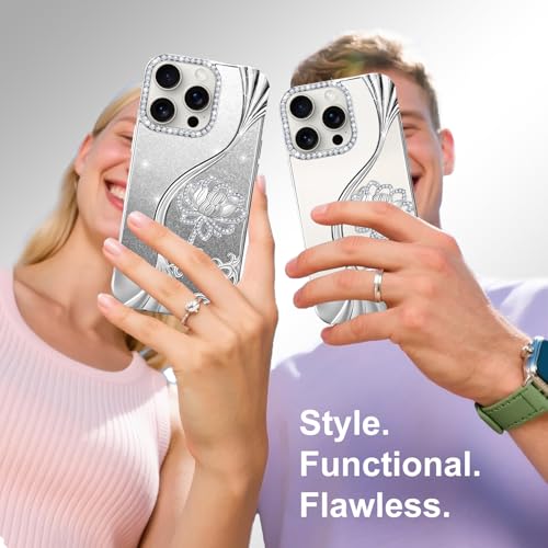 Coque iPhone 15 Pro paillettes argentées motif floral pour sublimer vos soirées - 4
