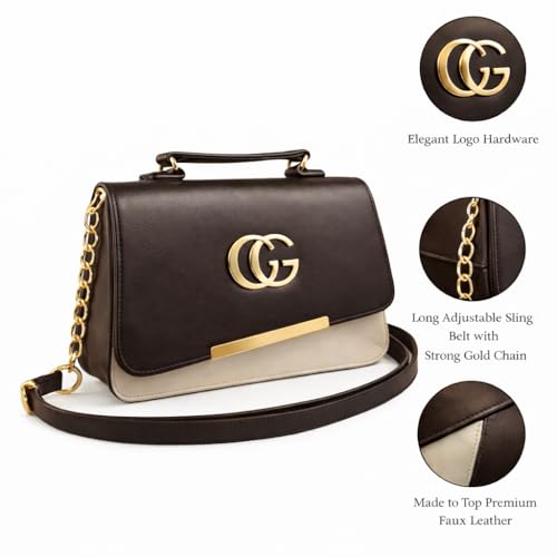 Image of ETLIS Women's Stylish Sling Bag | Faux Leather Crossbody Handbag with Gold Chain Strap | Small Shoulder Purse for Daily Use, Party & Travel