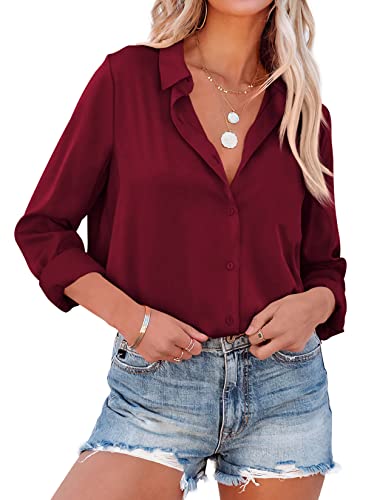 NONSAR Bluse Damen Elegant Lange Ärmel Hemdbluse mit Stehkragen...
