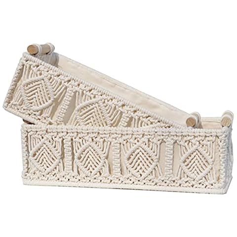 Julyue Storage Baskets Boho, 2 Pcs Countertop Woven Decor Box Cover