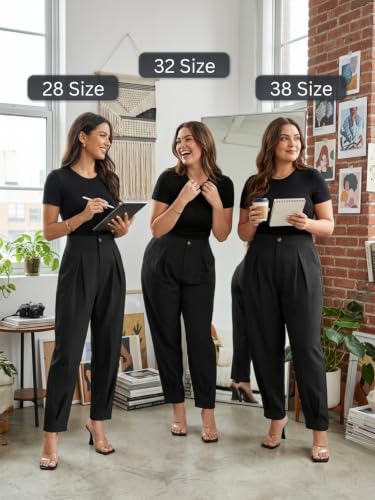 Image of GRECIILOOKS Balloon Fit Ankle Length Women Casual Trousers | Ankle Length Pants for Women Zip & Button | Woman Trousers Balloon Pants
