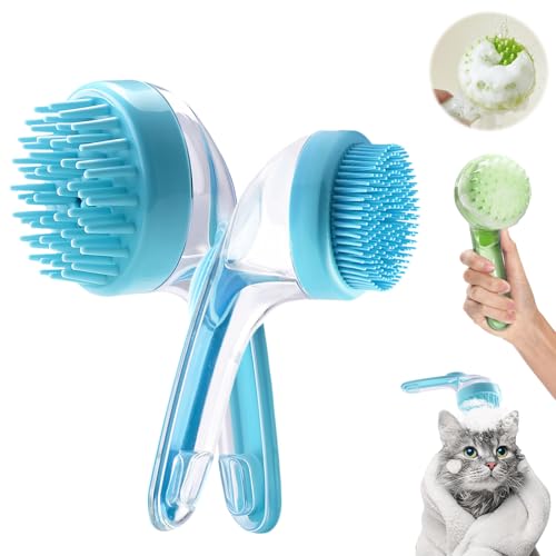 Image of Pet Bath Brush with Shampoo Dispenser, Dog Bath Brush and Grooming Massage Brush for Dogs & Cats, Easy Dog Washing Brush for Short and Long Hair, Coarse and Fine Teeth 2pcs (Blue)