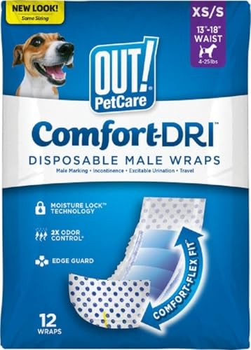 Image of OUT! PetCare Male Dog Diapers, Disposable Belly Bands, XS /S, 12 Count
