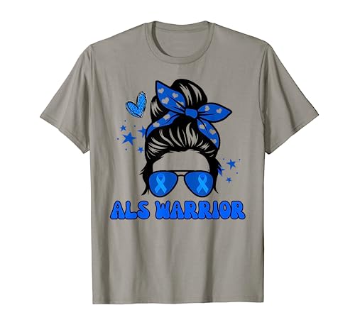 Mes de concientización sobre la ELA Warrior Messy Bun Blue Ribbon Camiseta