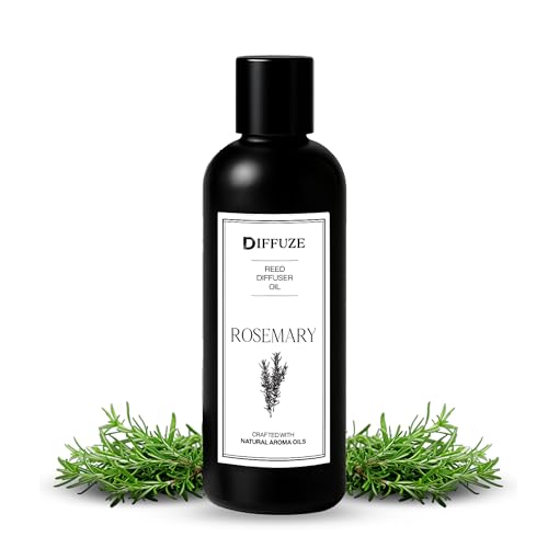 Image of DIFFUZE Rosemary Essential Oil Reed Diffuser Refill 100ml with 10 Fibre Reed Sticks | Aroma Oil for Home Office Bathroom | Diffuser Oil for Home Fragrance