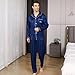 ShuiGod-Mens Silky Satin Pajamas Set Long Sleeve Top and Long pants Nightwear Button Pj Sets -Blue-M
