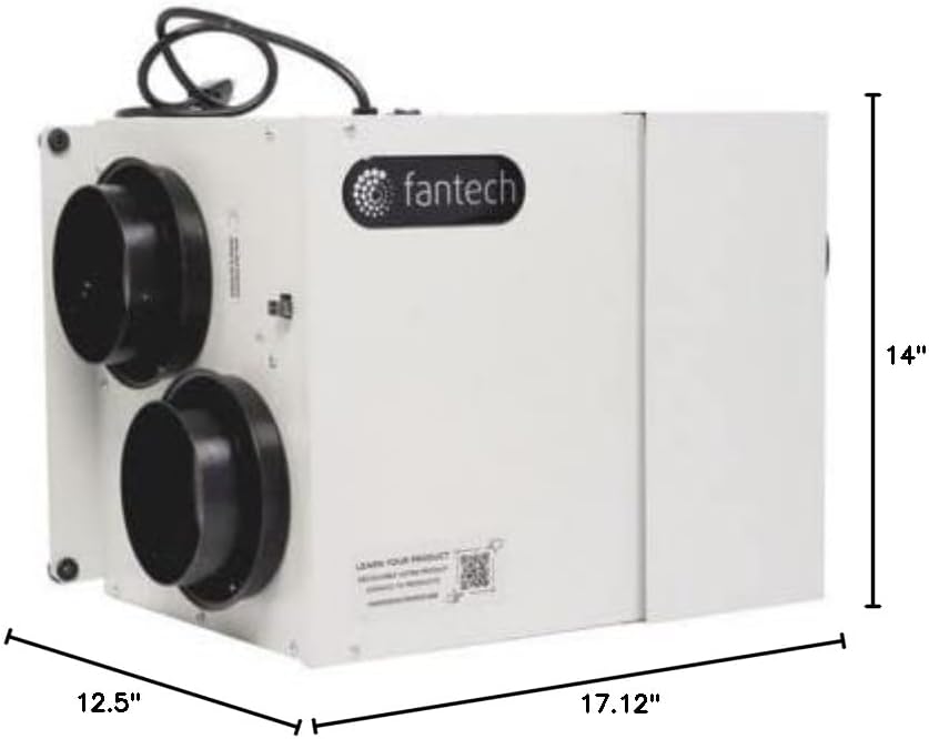Fantech Air Exchanger Ventilator 17-1/8" L x 12-1/2" W x 14" H, AEV80, MERV8 Filter, Compatible with HVAC System