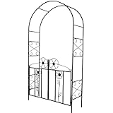 Garten mit Tor Metall Deko, Kletterpflanze Rosenweg Pflanzenstütze für Toreinfahrt Hof Hinterhof 114 x 37 x 230 cm schwarz