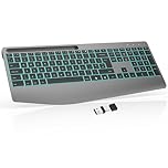 OMOTON Wireless Keyboard with Wrist Rest, 2.4 GHz Ergonomic Backlit Computer Keyboard, QWERTY Full-size Silent Keyboard with Phone Holder, Rechargeable for Windows/Computer/Laptop/PC