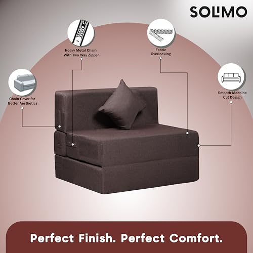 Image of Amazon Brand - Solimo 1 Seater 3 * 6 Jute Fabric Washable Cover Sofa Cum Bed with 1 Cushion 1 Seater Double Foam Fold Out Sofa Cum Bed (Finish Color - Brown Delivery Condition - Pre-Assembled)