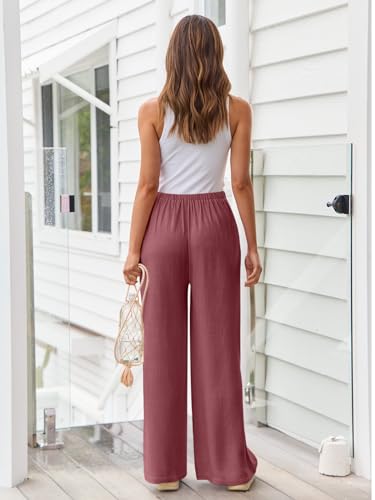 Image of LILLUSORY Linen Wide Leg Pants Womens Palazzo Flowy Beach Vacation 2026 Summer Spring Fashion Outfits Clothes Clothing Trendy Skirts Cute Resort Wear Cruise High Waisted Boho Travel Trousers Pockets