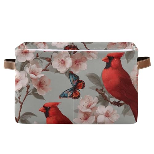 Image of Aslsiy Storage Basket Cardinal Blooming Cherry Nursery Bins Butterfly Baby Box Canvas Clothes Shelf Basket Laundry Hamper Gift Basket for Home Closet 1 Pcs
