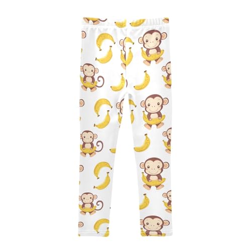 ZZKKO Girls Leggings Cute Monkey Banana Toddler Girls Clothes Toddler Comfortable Bottoms Girl Leggings 3T-10Y2