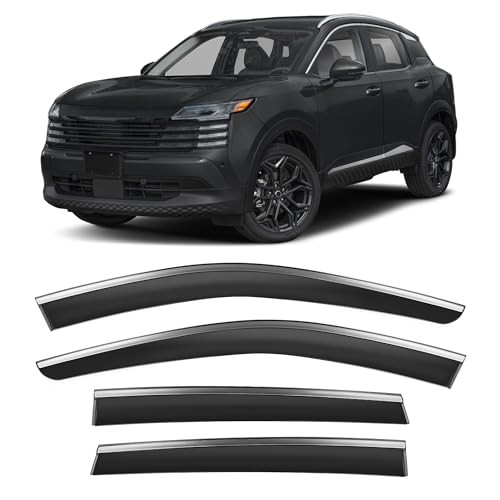 Image of Tape-On Window Deflectors for 2025 2026 Nissan Kicks(Not for Play) with Chrome, Out-Channel Rain Guards, Window Visors for Cars, Vent Deflector, 4pcs
