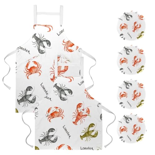 Tablier de cuisine avec 4 broches et motifs fruits de mer pour le nettoyage