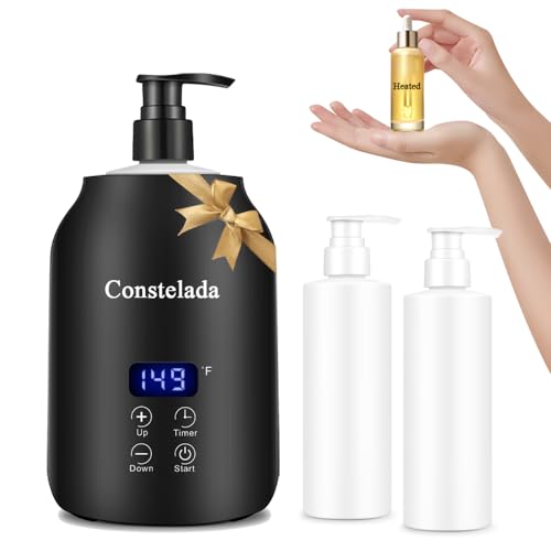 Massage Oil Warmer & Dispenser - Lotion Warmer Dispenser Heated for Massage Therapy & Beauty Spa Salon - 2 Bottles Included