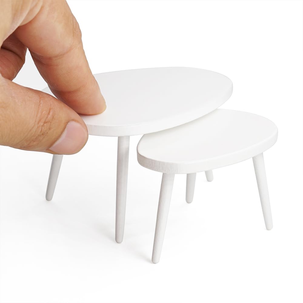 Odoria Dollhouse Coffee Table Miniature: 1/12 Scale Side Table for Modern Living Room - Mini Center End Table Oval - Tiny White Wood Furniture 2Pcs