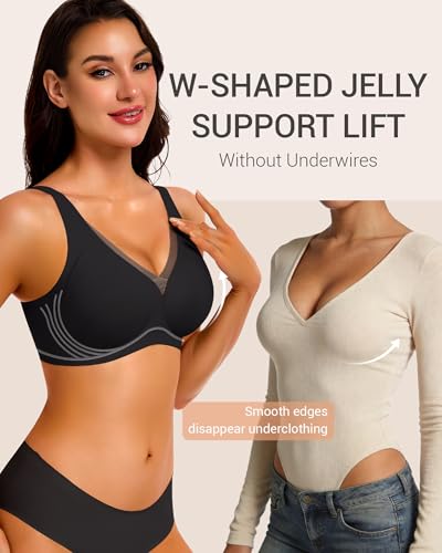 Image of Gailife Deep V Jelly Bras for Women No Underwire Wireless Seamless Push Up Bra Comfort Support Plunge Bralette Full Coverage