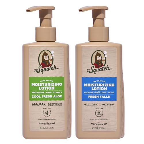 The 15 Best Smelling Moisturizing Lotions for Men Over 50 18 Dr. Squatch Natural Hand and Body Lotion for Men - Made with Shea Butter, Coconut Oil, Vitamin E for 24-Hr Moisturization - Cool Fresh Aloe & Fresh Falls (10 fl oz, 2-Pack)