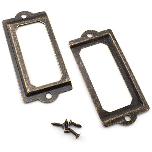 Antique Metal Name Card Frame, Ozxno 10-Pack Vintage Bronze Label Holder Tag Slots For Drawer File Cabinet Shelves (70 X 33 Mm / 2.8 X 1.3 Inch) #TOP3