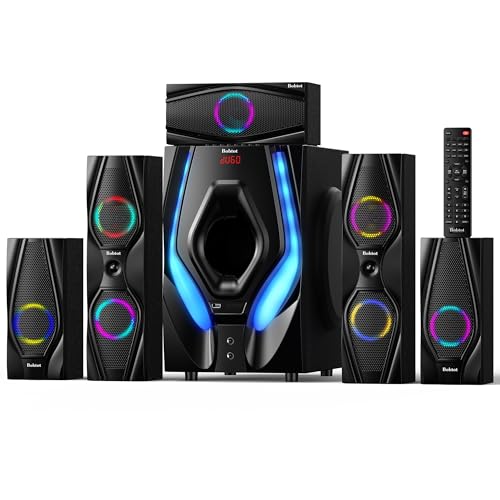 Image of Bobtot Home Theater Systems Surround Sound Speakers - 1200 Watts 10 inch Subwoofer 5.1/2.1 Channel Audio Stereo System with HDMI ARC Optical Bluetooth Input for 4K TV Ultra HD AV DVD FM Radio USB