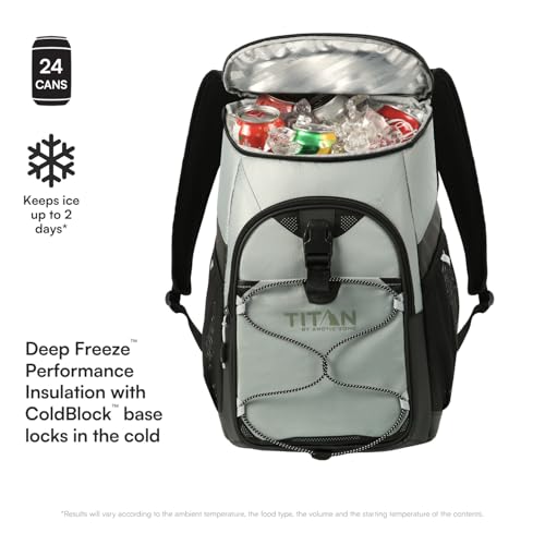 Image of Titan by Arctic Zone 24 Can Backpack Cooler, Leak Proof | Insulated soft sided bag with leak proof lining and adjustable straps, breathable mesh panels, for lunch, picnic, travel