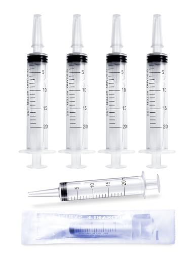 20ml Plastic Syringe 5 Pack, Measuring Syringe Tools, Oral, Scientific Labs, with Cap